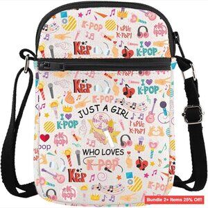 Waterproof Canvas Crossbody Bag with Adjustable Strap, 2 Pockets, K-Pop Design